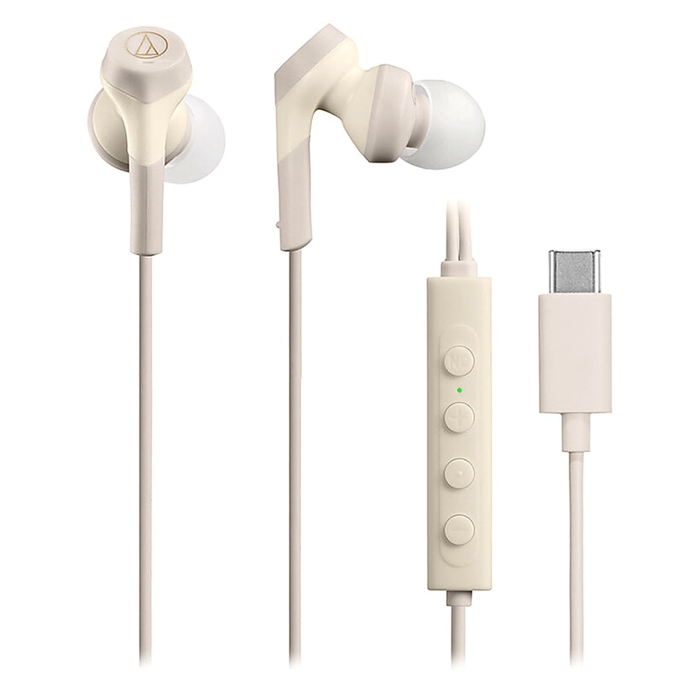 イヤホン 有線 USB Type-C ATH-CKS330NC audio-technica オーディオテクニカ ノイズキャンセリング 重低音 マイク付 ベージュ ATH-CKS330NC-BG ◆メ