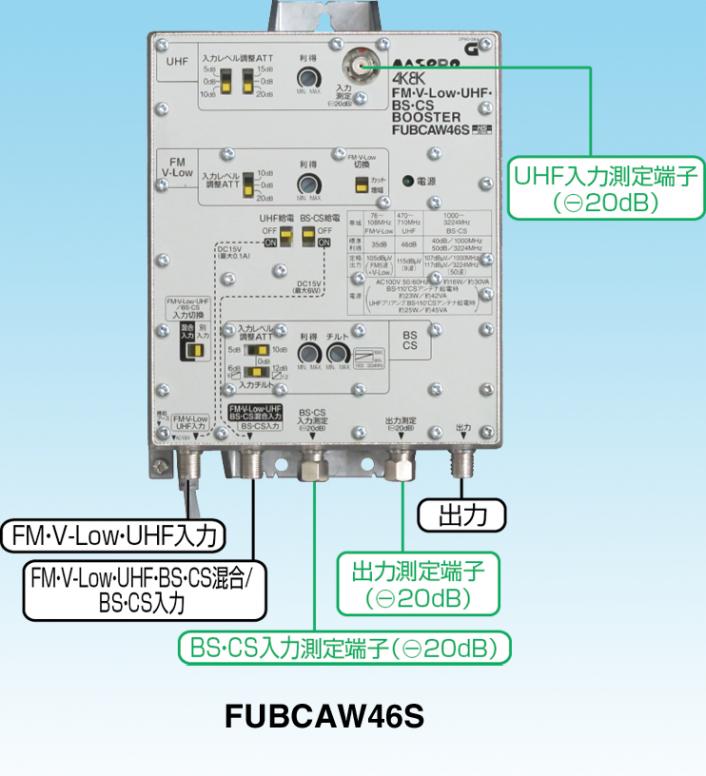 マスプロ【マスプロ電工】FM・V-Low・UHF・BS・CSブースター（46dB型