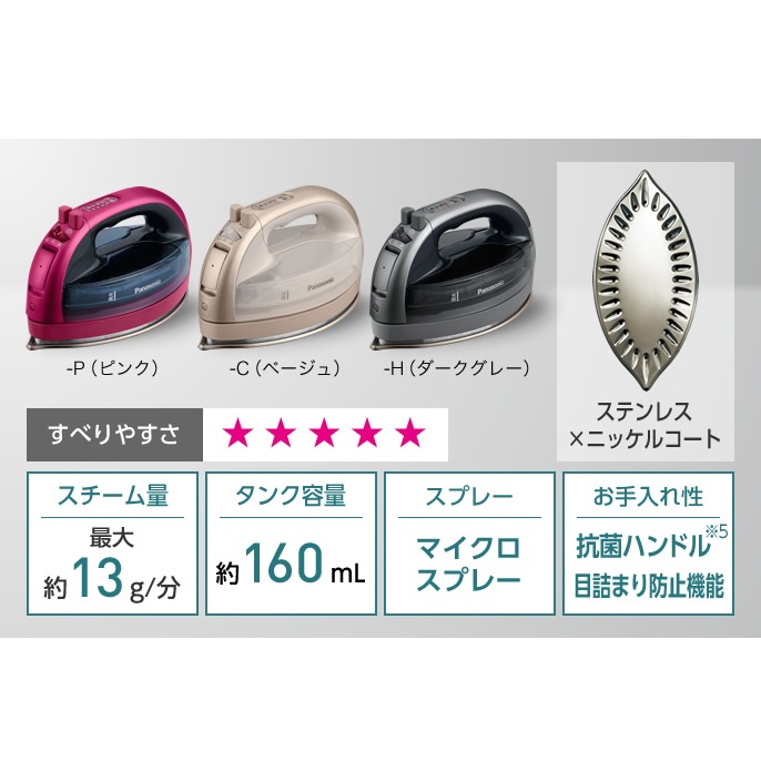 パナソニック【Panasonic】コードレス スチームアイロン カルル ピンク