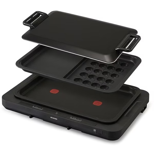 アイリスオーヤマ【IRIS】左右温調ホットプレート2枚 ブラック WHPK