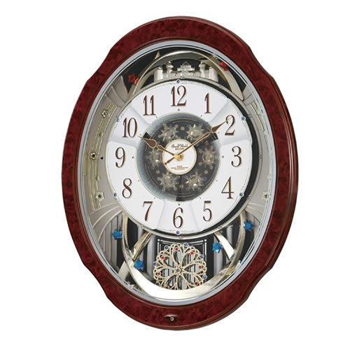 新生活や新居に！ リズム時計　電波からくり リズム【単一電池4本使用（別売）】電波アナログ掛け時計 スモール