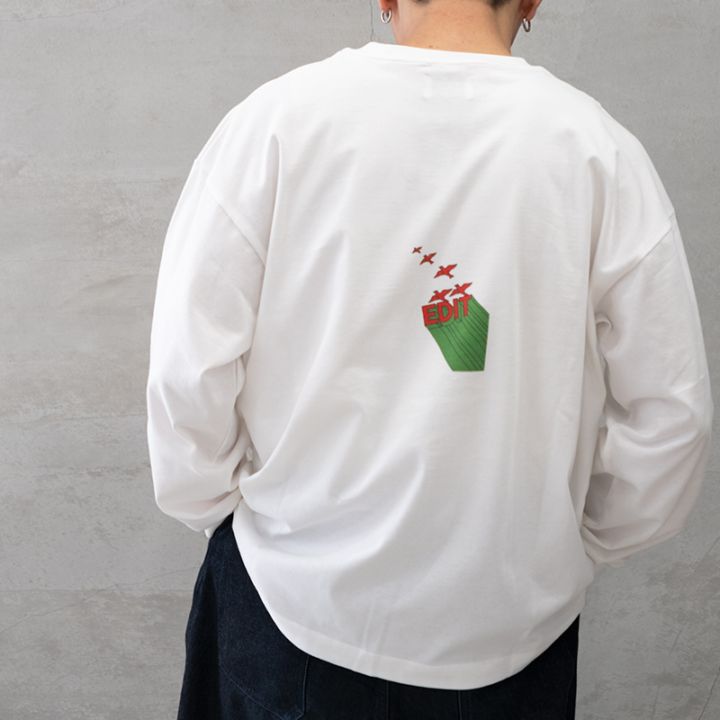 EDIT CLOTHING(エディットクロージング）ED-399 E bird print L/S Tee EバードプリントロンTee