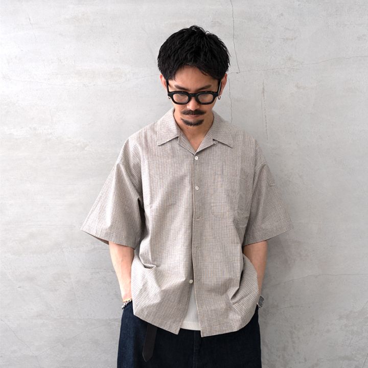 MOC-T（モクティ)  M72-781 GR7 MIXD POPLIN CHECK S/S OPEN COLLARSHIRTS ポプリンチェックシャツオープンカラーシャツ