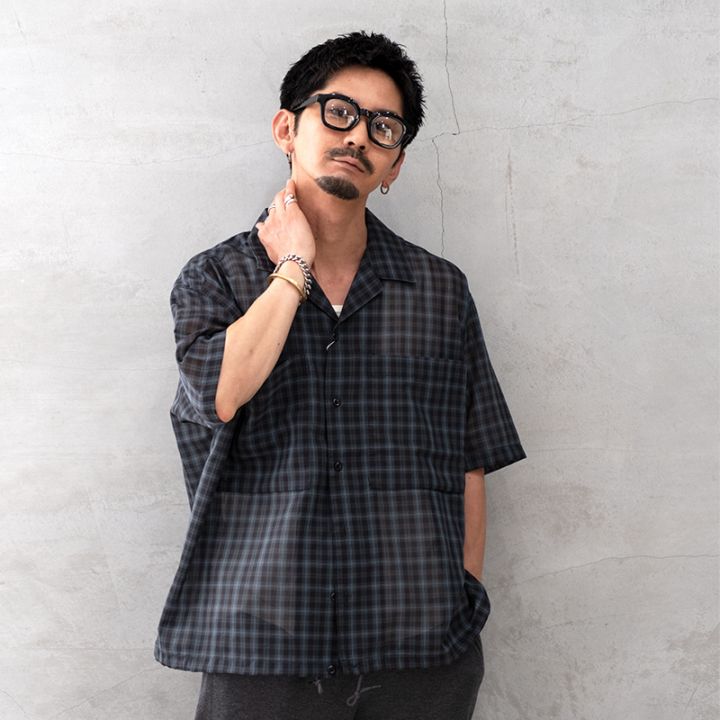 MANUAL ALPHABET (マニュアルアルファベット）MA-S-849 T/C LAWN CHECK WIDE S/S SHIRT コットンポリ薄手オープンカラーチェックシャツ
