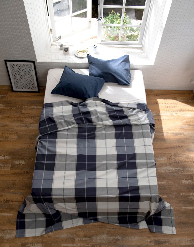 Fab the home マルチカバー アクロス Lサイズ 210×270cm 綿100％ チェック柄 ブロックチェック ブルー ネイビー メンズ 北欧 おしゃれ ファブザホーム