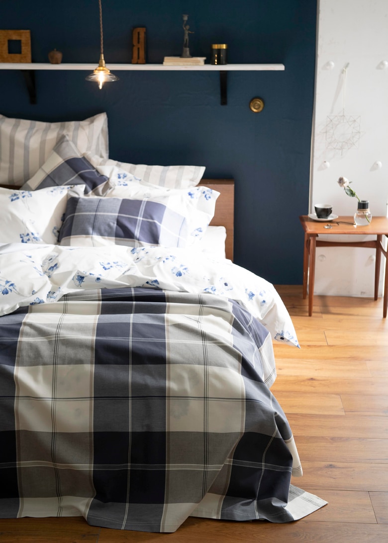 Fab the home マルチカバー アクロス Lサイズ 210×270cm 綿100％ チェック柄 ブロックチェック ブルー ネイビー メンズ 北欧 おしゃれ ファブザホーム
