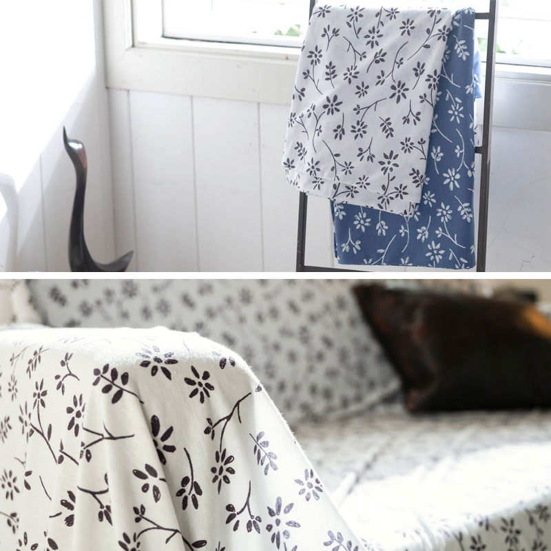 Fab the home マルチカバー ジニア M 210×210cm 綿100％ ベッドカバー ソファカバー スプレッド 花柄 フラワー プレインニット コットンニット 北欧 おしゃれ ファブザホーム