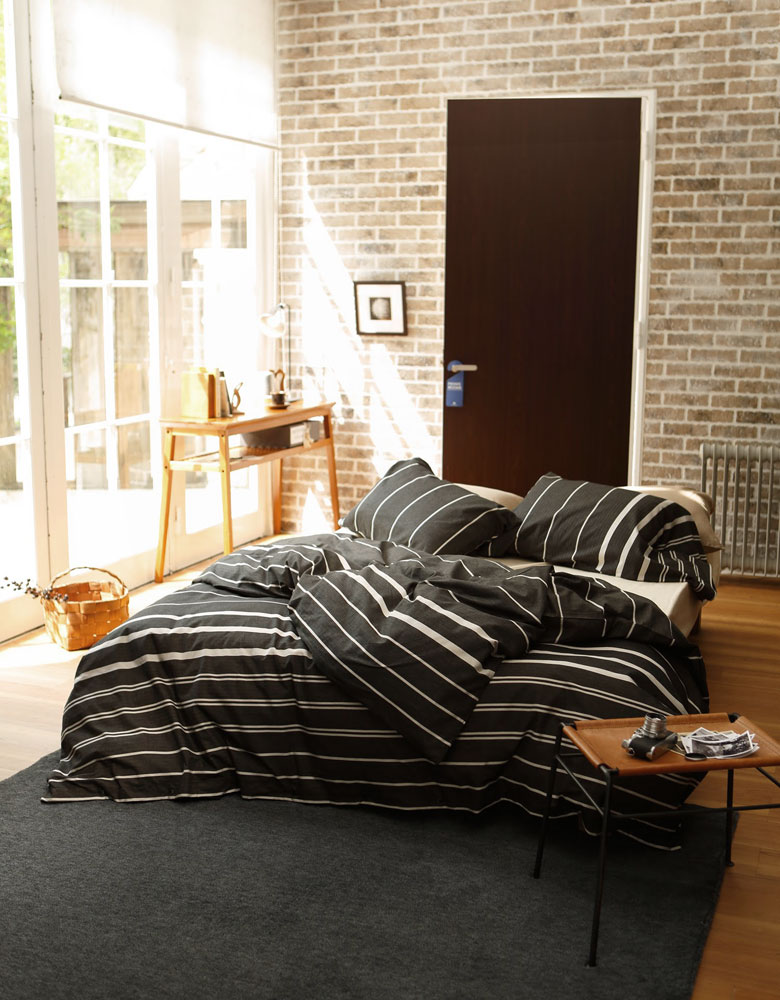 Fab the Home ゼブラノ 掛け布団カバー シングルロング 150×210cm 綿100％ 掛けカバー ヘリンボーン モノトーン ストライプ ファブザホーム