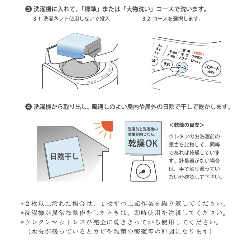 家で洗える 高反発 三つ折り マットレス キレイランドリー シングル