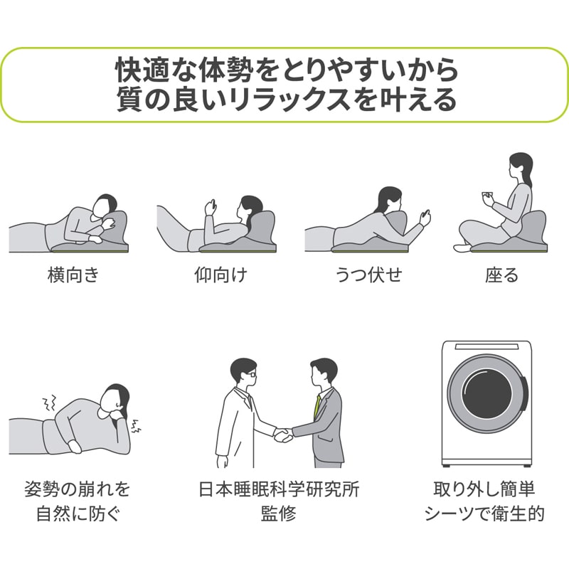西川 keeps キープス くつろぎのまくら 座布団 クッション リラックス 姿勢保持 うつ伏せ 横向き 仰向け
