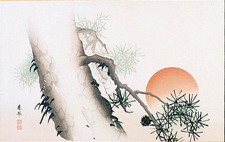 圓山應擧　　紙本掛軸　【　旭日青波図風景画　】　合箱　軸先骨　圓山派祖 圓山應擧紙本掛軸【旭日青波図風景画】合箱軸先骨圓山派祖