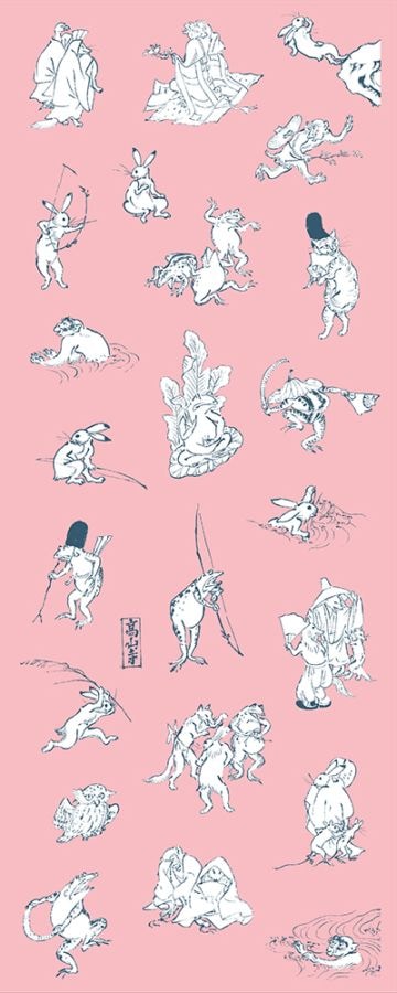 手拭　鳥獣人物戯画　Tenugui