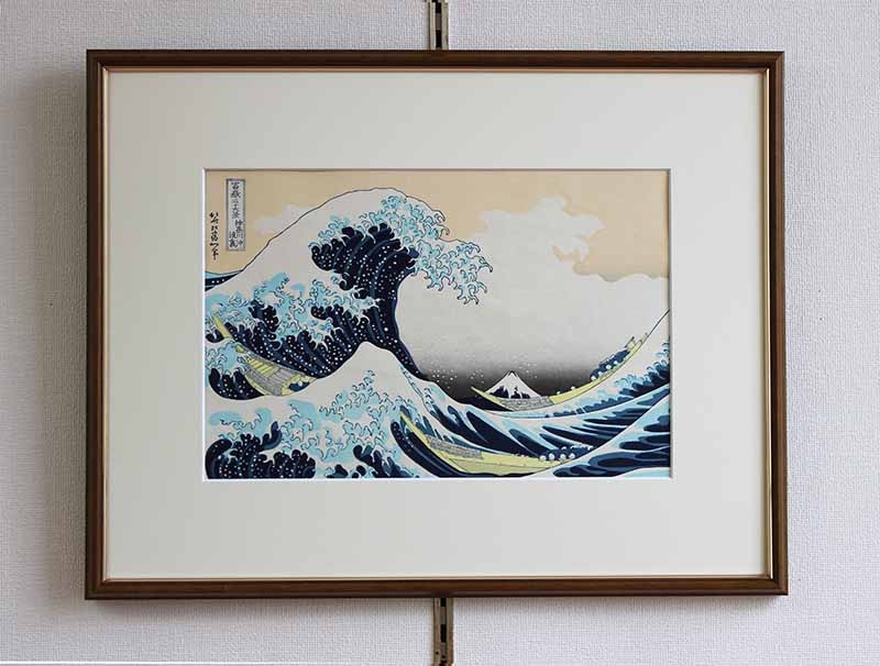 葛飾北斎 HO-03 神奈川沖浪裏 （１） 額入り（セール品）ーHokusai woodcut printー