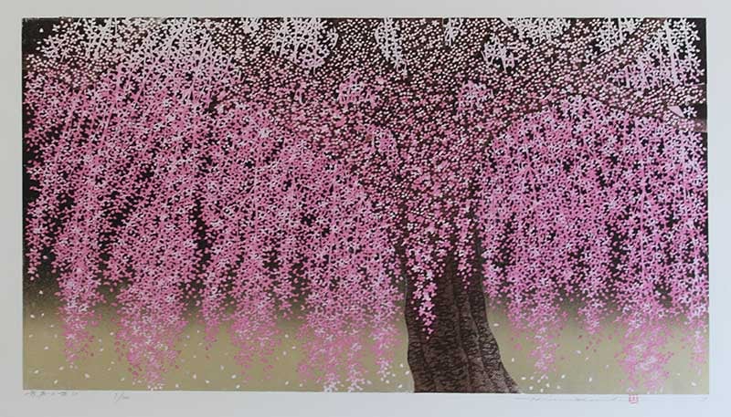 真作■木版画■並木一■『朝の光（樹の詩）』■ORIGINAL WOODBLOCK PRINT■ロス・カウンティ美術館蔵 木版画家 師:小倉茂■額付絵画　2ｄ 並木一「Tree Scene 60」木版画 絵画買取・販売の小竹美術