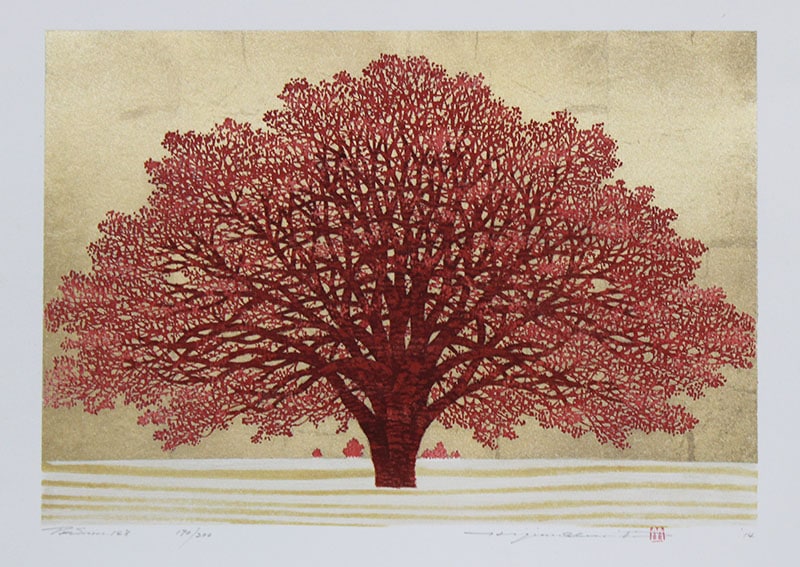 並木一　木版画「Tree Scene 75」1997年　300枚限定　風景画　緑 木版画のことなら『木版画 版元 芸艸堂 Woodblock print』