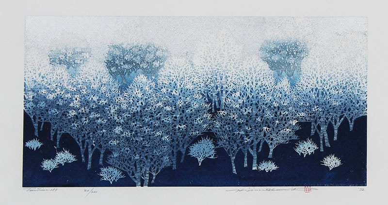 並木一 木版画「Tree Scene 75」1997年 300枚限定 風景画 緑 木版画のことなら『木版画 版元 芸艸堂 Woodblock print』