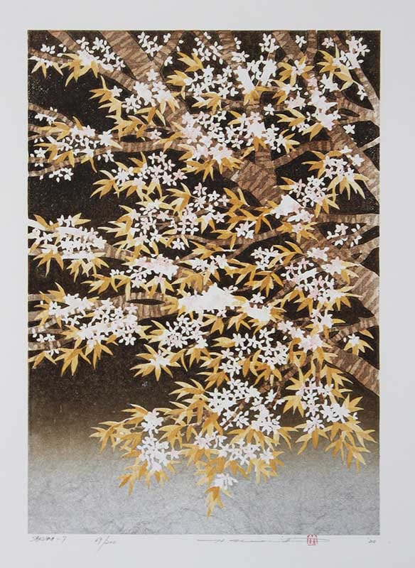 並木一 木版画 - Sakura 7 - Hajime Namiki Woodcut