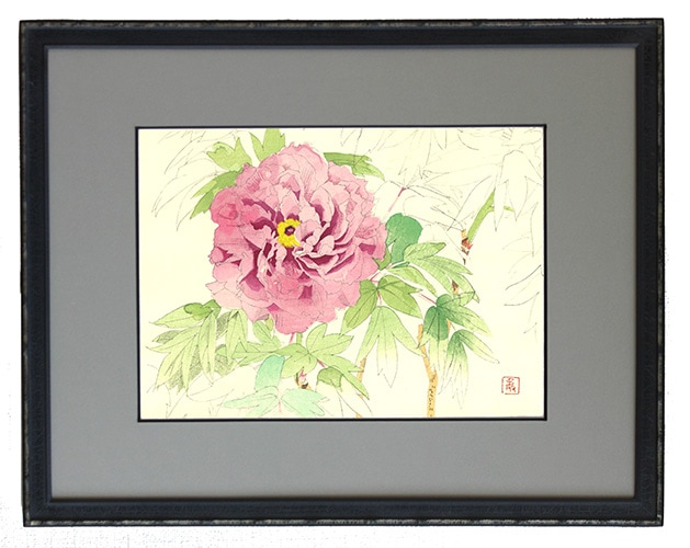 文化勲章作者　松尾敏男　色紙　石版画　牡丹　日本画　高級和額 楽天市場】松尾 敏男「牡丹晨光」木版画・限定品 文化勲章 日本