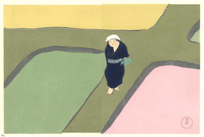 神坂雪佳木版画 No.9 春の田面 Field of spring  Sekka KAMISAKA World of Thingsー