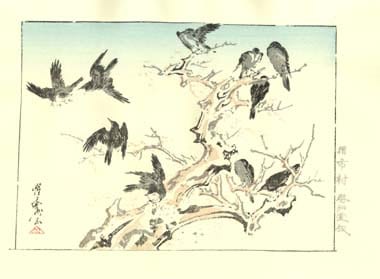 河鍋暁斎木版画ー烏
