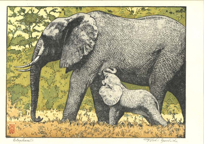 「大きな幸せ」Hiroshi Watanabe 版画 青い象 686/800 大きな幸せ」Hiroshi Watanabe 版画 青い象 686/800 Hiroshige I