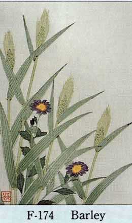 F174 麦と都忘 花版画 Flower Woodcut ‐Barley‐