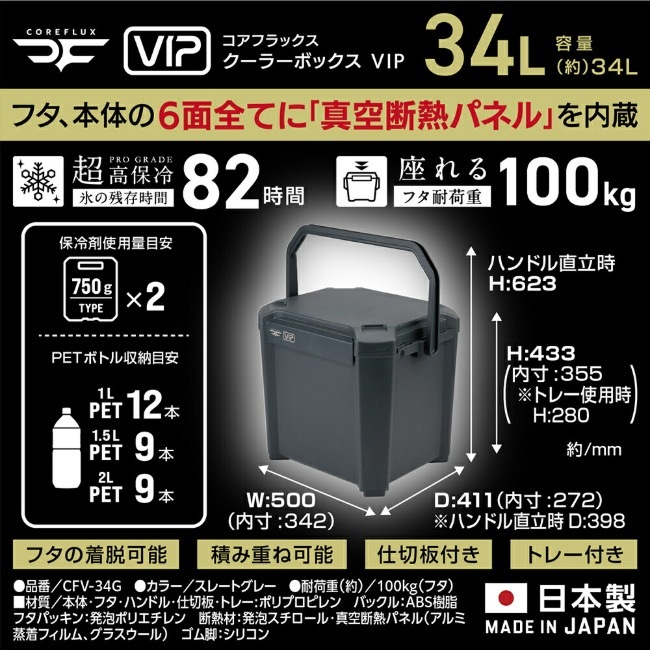 コアフラックス COREFLUX クーラーボックス VIP 34L スレートグレー