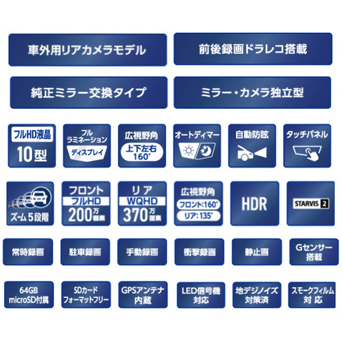 DVR-DM1000A2-OC アルパイン ドライブレコーダー搭載 10型デジタルミラー 車外用リアカメラモデル