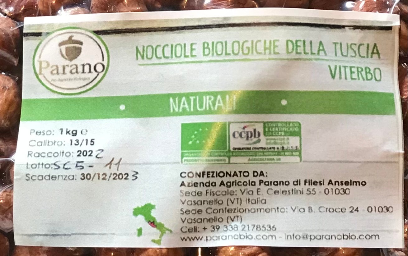 オーガニック ヘーゼルナッツ　生　150g～  ヨーロッパBio認証　2024年秋収穫　Tonda Gentile Romana種　　Sgusciate