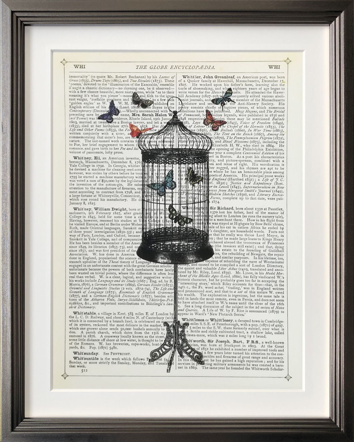アートフレーム マリオン・マコネギー Marion McConaghie Bird Cage & Butterflies IMM-62129 bic-9129584s1|ほ〜ま|アート・絵画