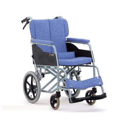 青色の介助用車椅子　REM-8 松永製作所 介助式車いす 標準タイプ REM-8 松永製作所
