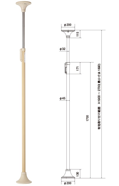 【消毒済・中古美品】ベスポジ e 基本セット（突っ張り手すり）　丸型【送料込】 ホクメイ ベスポジ-e 基本セット（丸型天井ベース）手すり （中古介護