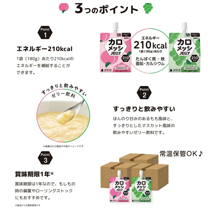 カロメッシゼリー もも風味 (180g×6袋) 栄養機能食品 亜鉛 210kcal