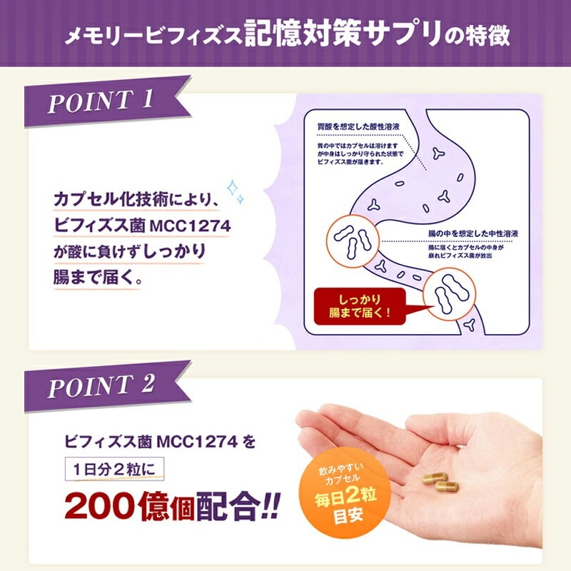 記憶対策サプリ 40カプセル入 20日分 メモリービフィズス菌 40粒入（20
