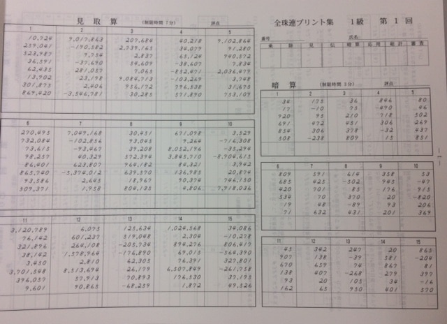 プリント内容：１級（表面）