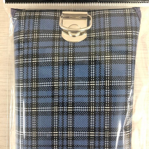 そろばんケース【２３桁】【青チェック柄】（中央ファスナー）