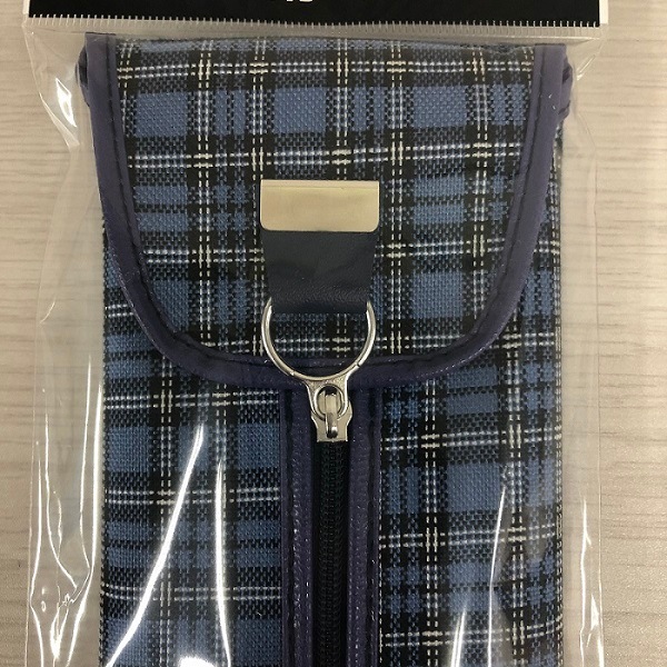 そろばんケース【２３桁】【青チェック柄】（中央ファスナー）