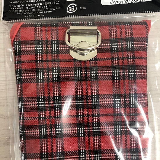そろばんケース【23桁】【赤チェック柄】(中央ファスナー)