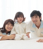 夏用（薄地）長袖長ズボン上下セット【キナリ×衿ブルー】大人用パシーマ生地のパジャマ