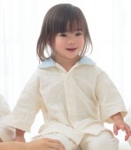 夏用（薄地）七分丈タイプ上下セット【キナリ×衿ブルー】子供用パシーマ生地のパジャマ