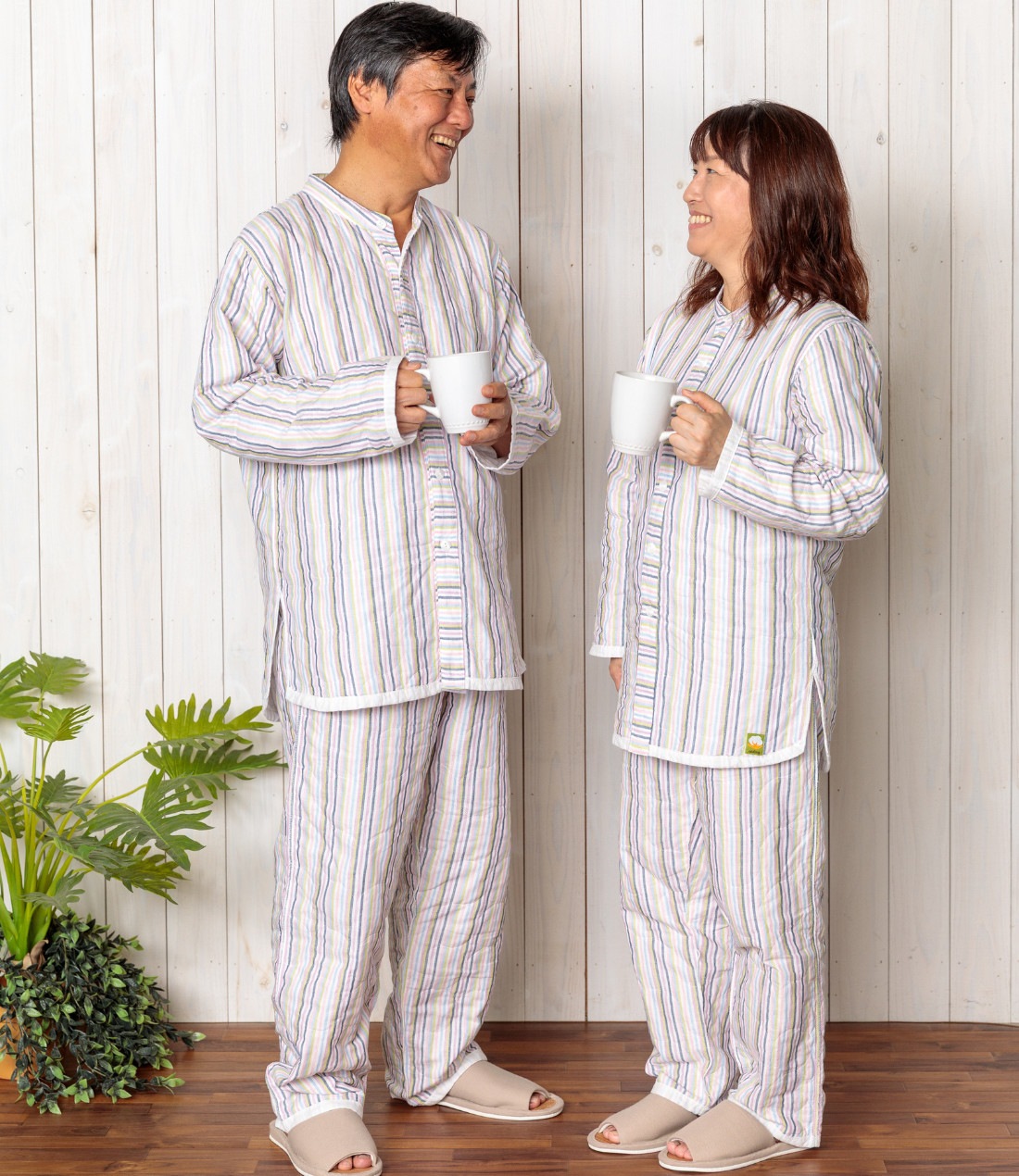 夏用（薄地）長袖長ズボン上下セット【マルチカラー】大人用パシーマ生地のパジャマ