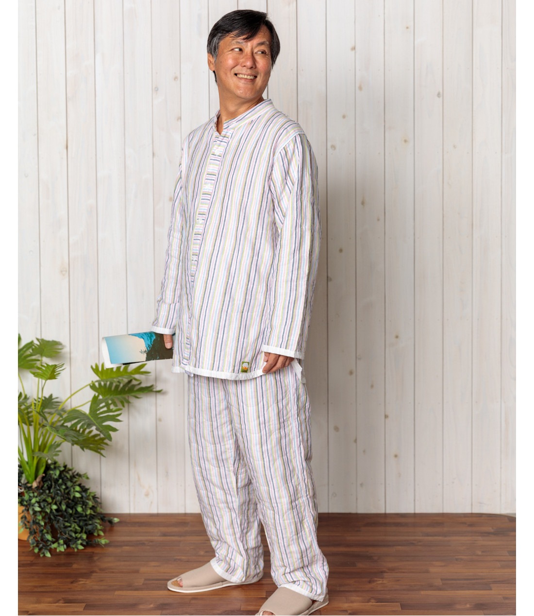 夏用（薄地）長袖長ズボン上下セット【マルチカラー】大人用パシーマ生地のパジャマ