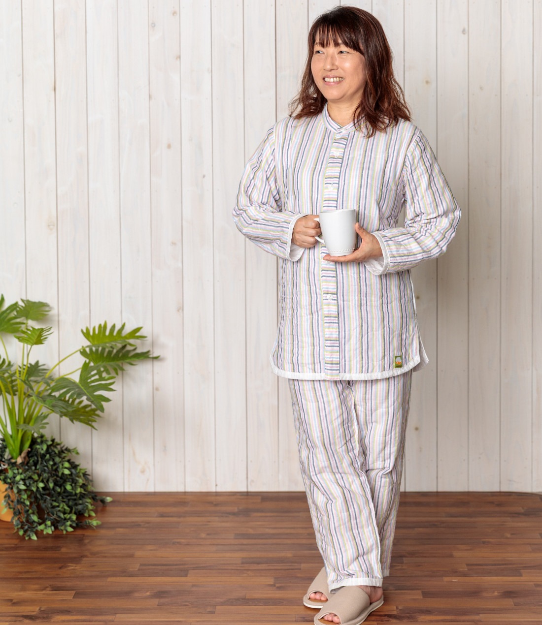 夏用（薄地）長袖長ズボン上下セット【マルチカラー】大人用パシーマ生地のパジャマ