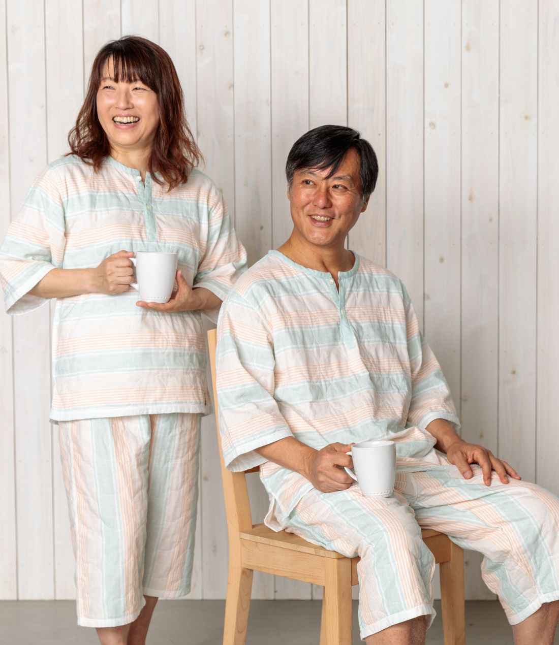 夏用（薄地）6分丈袖、ズボン上下セット【ボタニカルカラー】大人用パシーマ生地のパジャマ