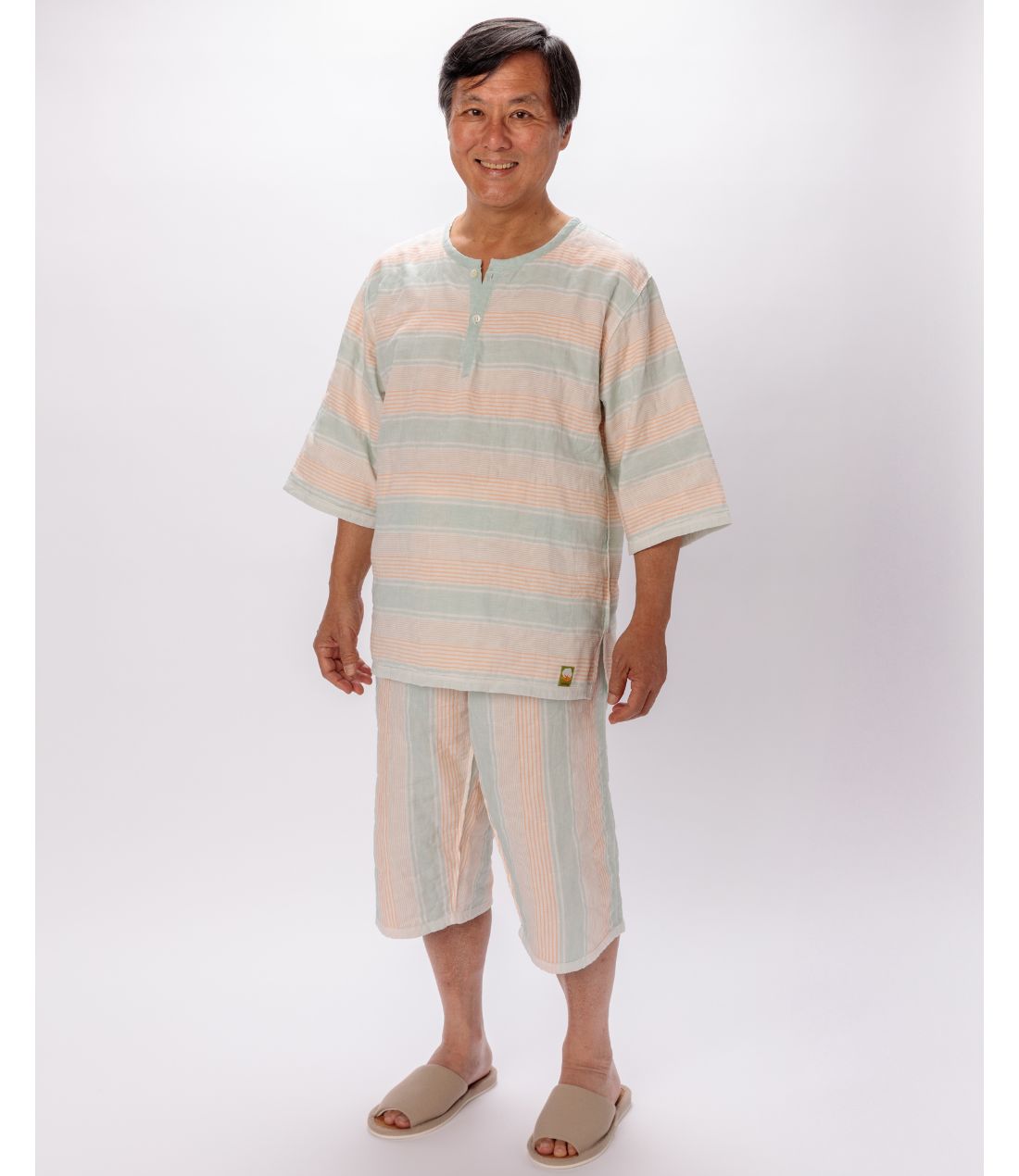 夏用（薄地）6分丈袖、ズボン上下セット【ボタニカルカラー】大人用パシーマ生地のパジャマ