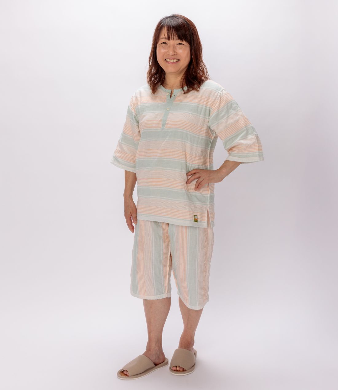 夏用（薄地）6分丈袖、ズボン上下セット【ボタニカルカラー】大人用パシーマ生地のパジャマ