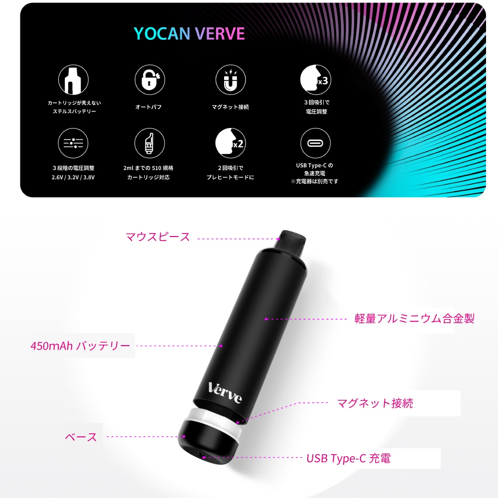 Yocan Verve / ヨーキャン 510規格 CBDバッテリー リキッド