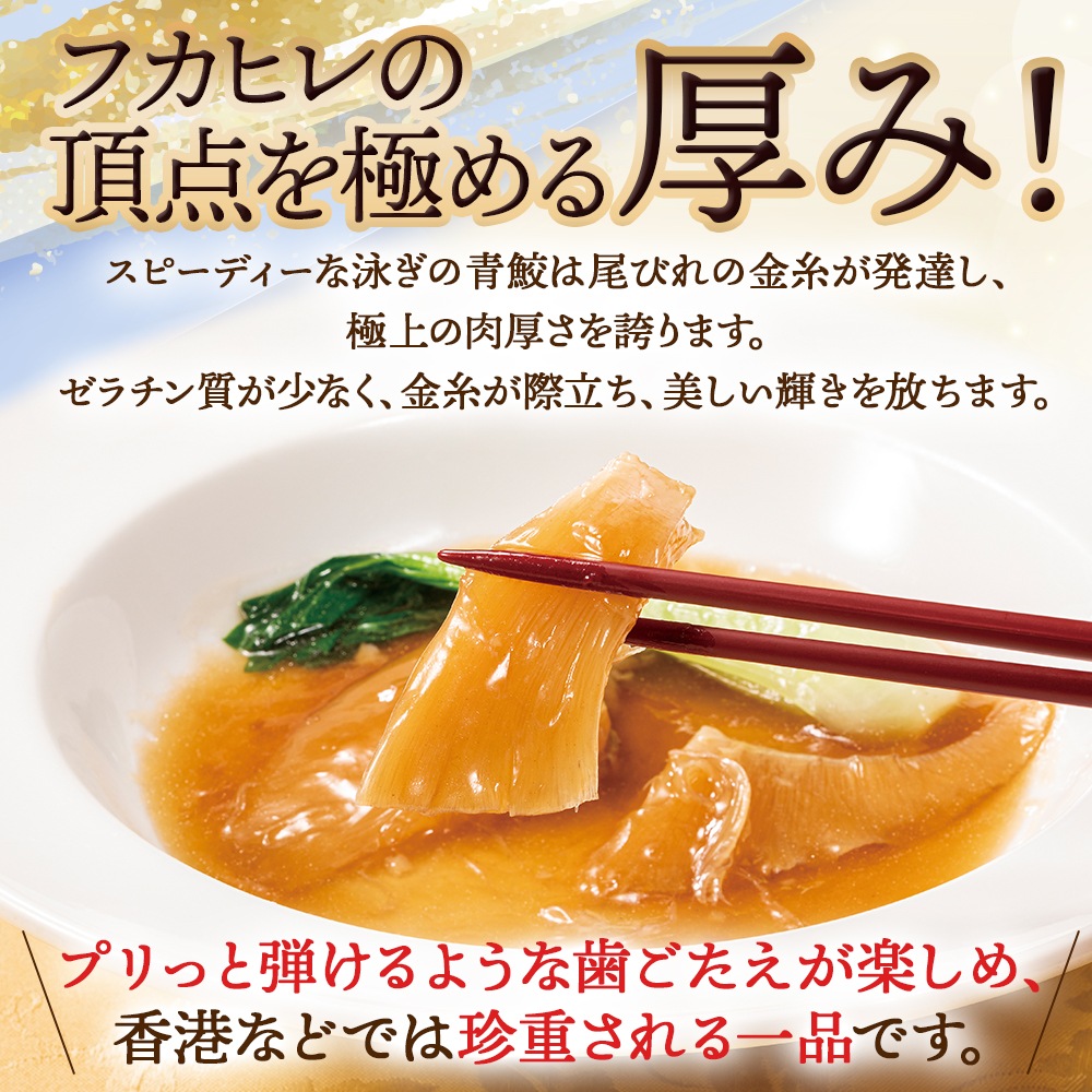 【訳あり・半額】フカヒレの姿煮(131g~140g/気仙沼産青鮫)×1枚、煮込み用スープ100g×2個付き