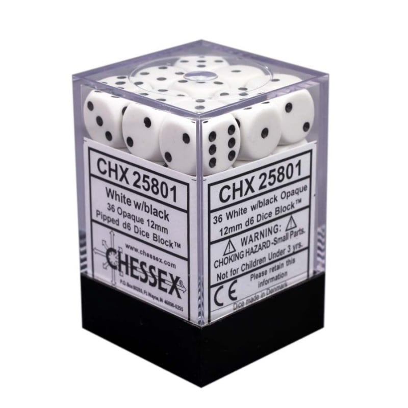 ��CHESSEX��Opaque 12mm �������֥��å���36������˥ۥ磻�ȡߥ֥�å�