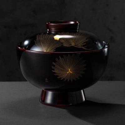 雅乃 | 沈金招福松 雑煮椀 溜 日展作家 冨田立山作